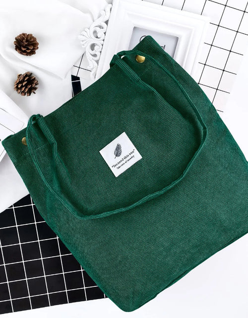 Load image into Gallery viewer, Corduroy Tote Bag Large for Women Girl Lady Canvas Shoulder Cord Purse and Handbags with Inner Pocket (Green)
