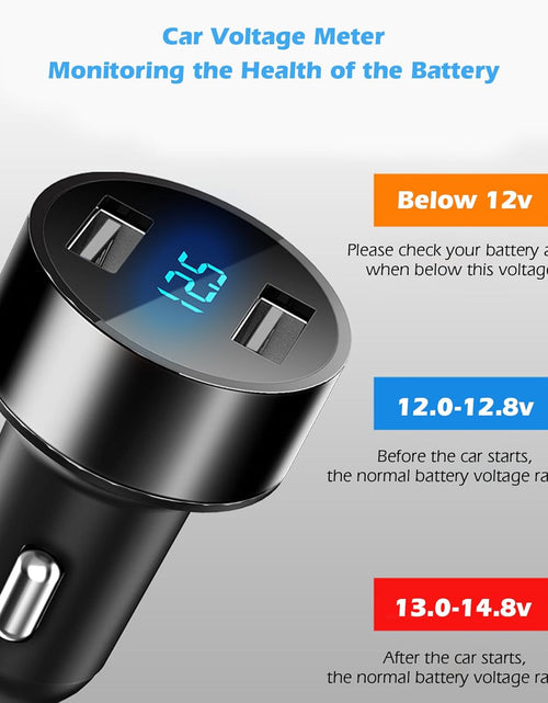 Load image into Gallery viewer, Dual USB Car Charger, 4.8A Output, 12/24 Volt USB Adapter Plug for Cigarette Lighter Voltage Meter, Compatible with Iphone,Ipad, Samsung Galaxy, LG, Google, Black
