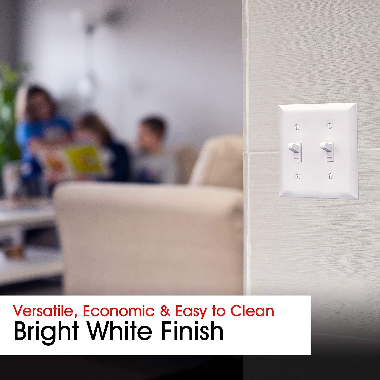 Double Oversized Wall Plate Cover, 2 Gang, Unbreakable Faceplate, X 4.9”, Screws Included, White, 44756 Toggle Switch Wallplate, 1 Pack