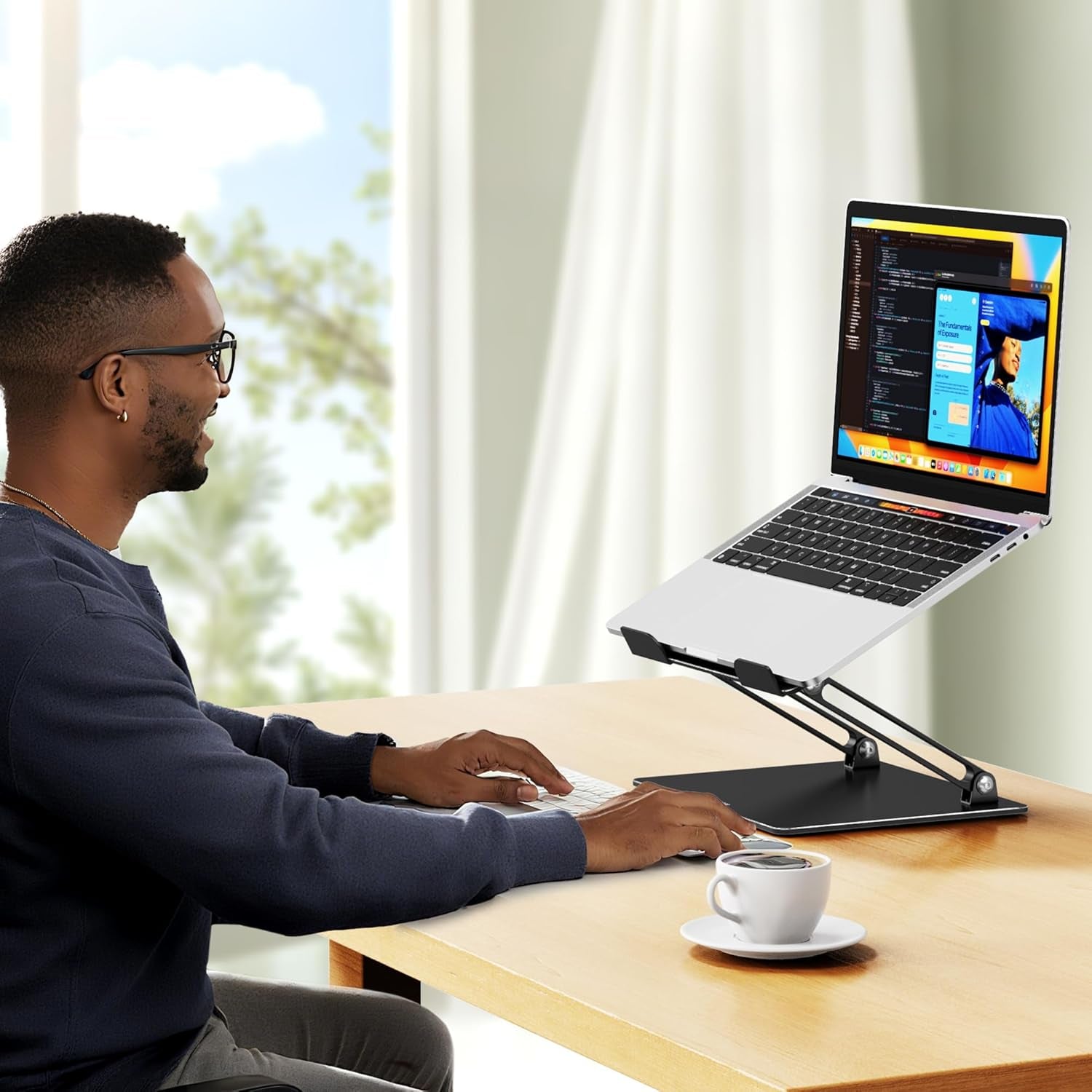 LS10 Aluminum Laptop Stand, Ergonomic Adjustable Notebook Riser Holder Computer Stand Compatible with Air, Pro, Dell, HP, Lenovo More 10-14" Laptops, Black
