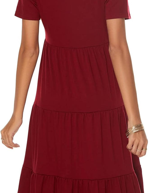 Load image into Gallery viewer, Women'S Casual Summer Tiered Midi Dress Short Sleeve V-Neck Loose Cotton Ruffle Babydoll Dress Boho Sundress
