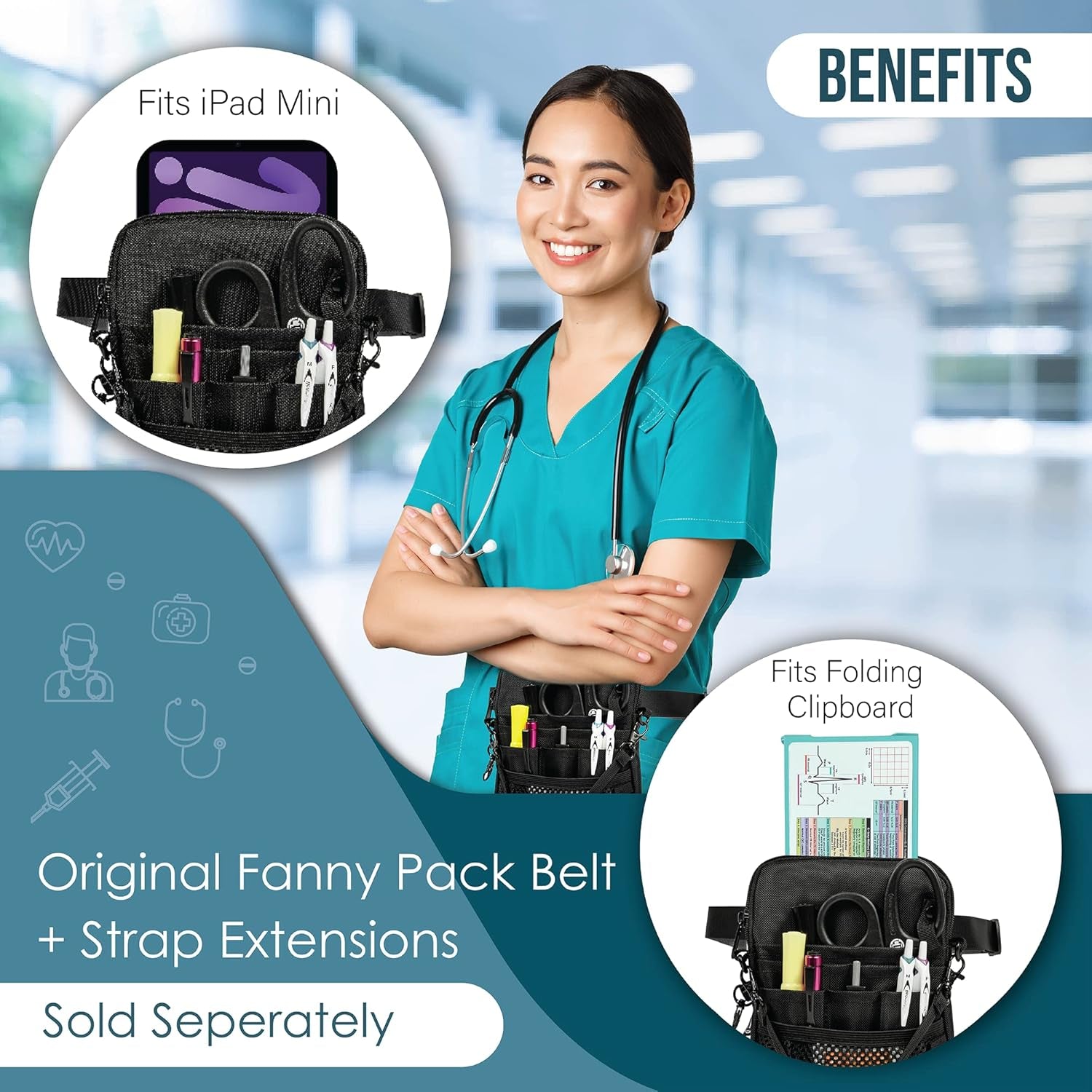 4-In-1 Nursing Fanny Pack with Medical Gear Pockets, Tape Holder, and Utility Storage for Stethoscopes, Bandage Scissors, and Emergency Supplies, Student and Nurse Use