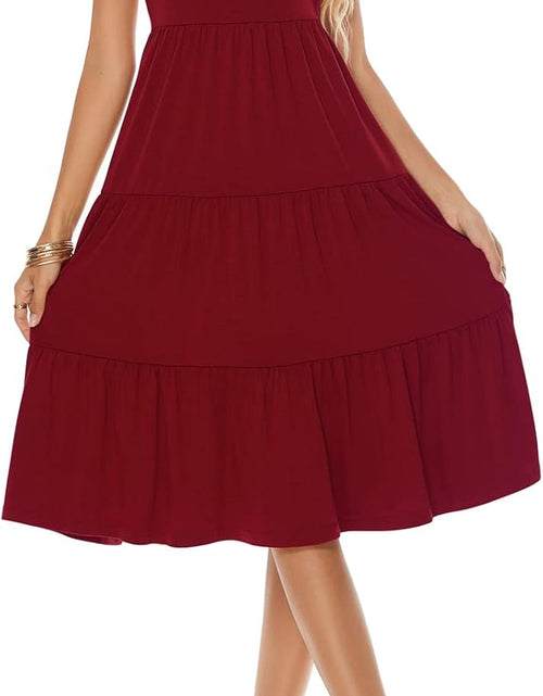 Load image into Gallery viewer, Women'S Casual Summer Tiered Midi Dress Short Sleeve V-Neck Loose Cotton Ruffle Babydoll Dress Boho Sundress
