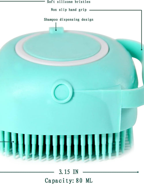 Load image into Gallery viewer, Dog Bath Brush, Pet Massage Brush Shampoo Dispenser, Soft Silicone Brush Rubber Bristle for Dogs and Cats Shower Grooming (Blue)
