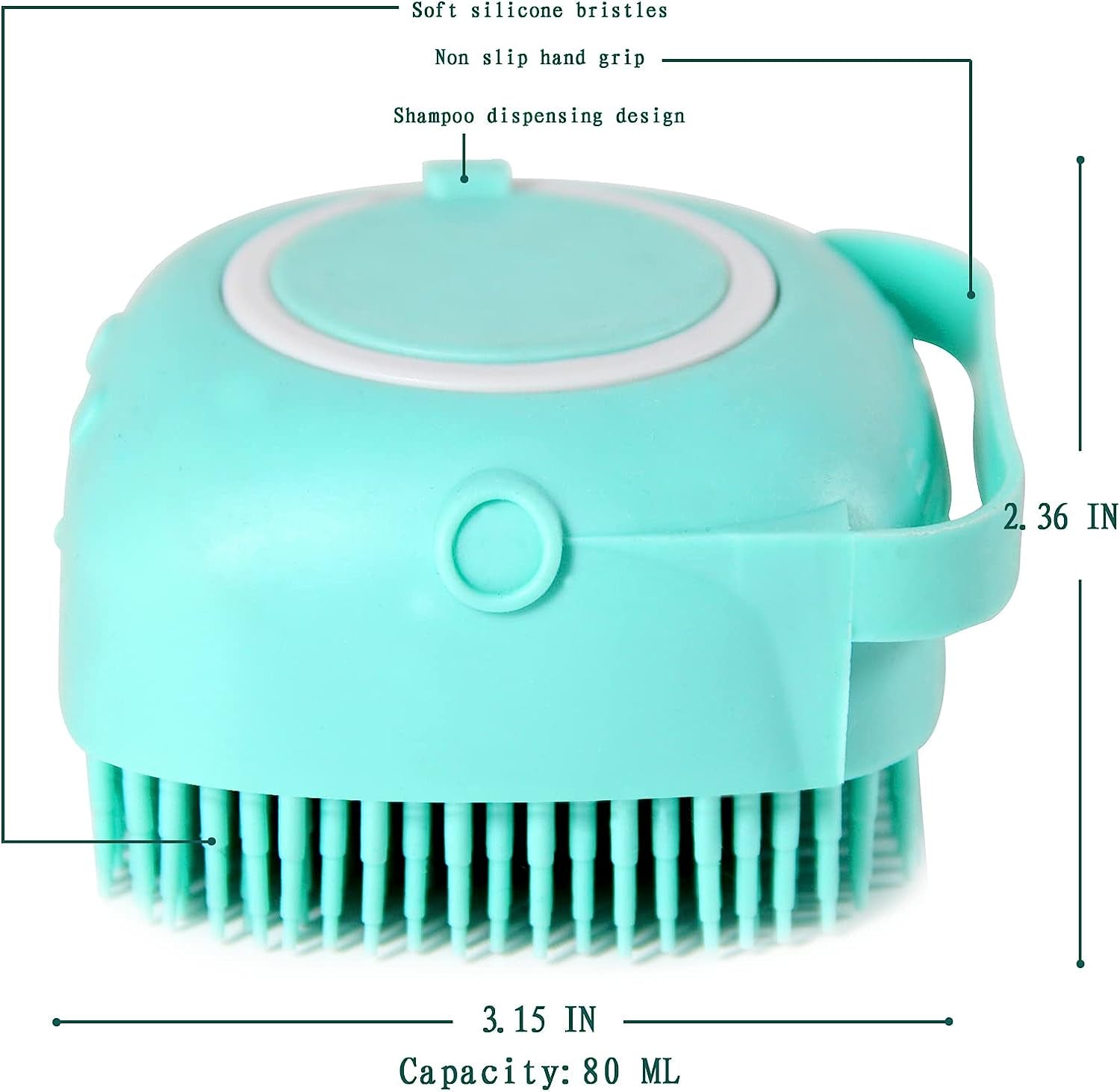 Dog Bath Brush, Pet Massage Brush Shampoo Dispenser, Soft Silicone Brush Rubber Bristle for Dogs and Cats Shower Grooming (Blue)