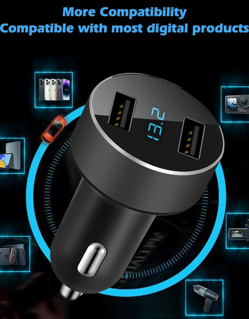 Load image into Gallery viewer, Dual USB Car Charger, 4.8A Output, 12/24 Volt USB Adapter Plug for Cigarette Lighter Voltage Meter, Compatible with Iphone,Ipad, Samsung Galaxy, LG, Google, Black
