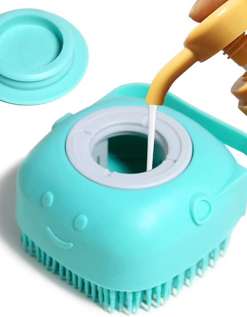 Load image into Gallery viewer, Dog Bath Brush, Pet Massage Brush Shampoo Dispenser, Soft Silicone Brush Rubber Bristle for Dogs and Cats Shower Grooming (Blue)
