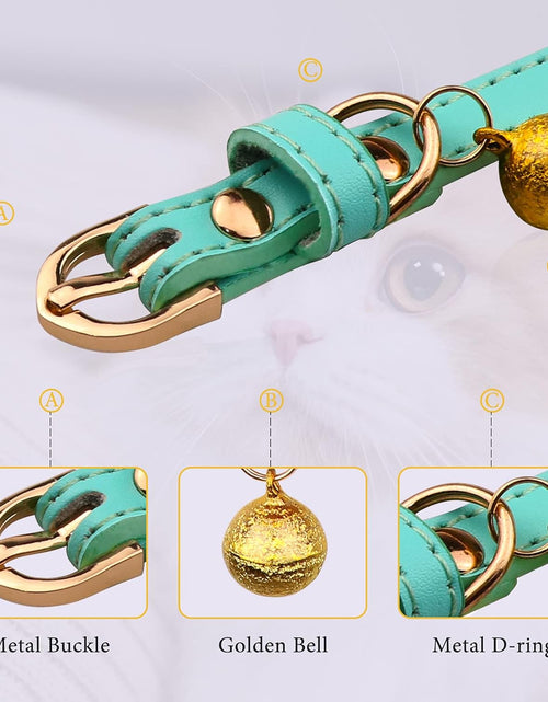 Load image into Gallery viewer, 3 Pack Leather Cat Collars with Bells Soft Pet Safety Collar Kitten Collars with Bell Orange Yellow Mint Green(S)
