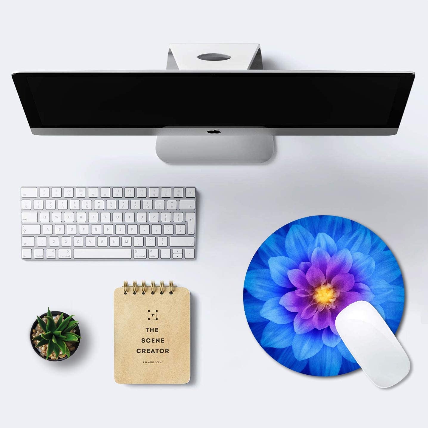 Mouse Pad, Blue Watercolor Lotus Flower round Mouse Pad, Non-Slip Rubber Base Mousepad for Laptop Computer, Personalized Small Mousepad with Designs for Women, 7.9 X 7.9 Inch
