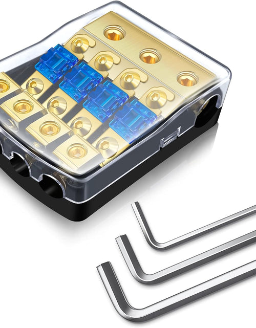 Load image into Gallery viewer, 4 Way Mini ANL Fuse Holder, Copper 0/2/4 Gauge to 4/6/8 Gauge 60 Amp Fuse Distribution Block for Car Truck Boat Audio Stereo Amplifier
