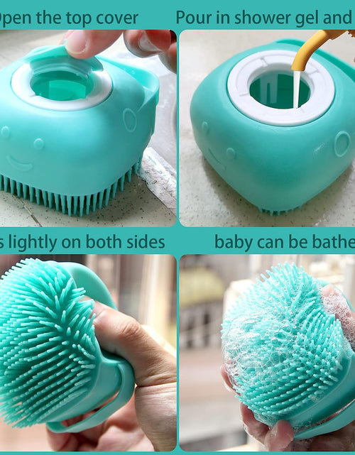 Load image into Gallery viewer, Dog Bath Brush, Pet Massage Brush Shampoo Dispenser, Soft Silicone Brush Rubber Bristle for Dogs and Cats Shower Grooming (Blue)
