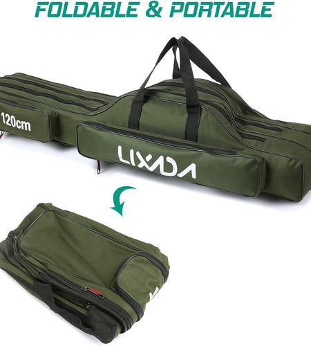Fishing Rod Case 3 Layers Oxford Fishing Rod Bag Portable Folding Fishing Rod Carrier Case Fishing Reel Tackle Storage Travel Bags(90Cm/120Cm/150Cm)