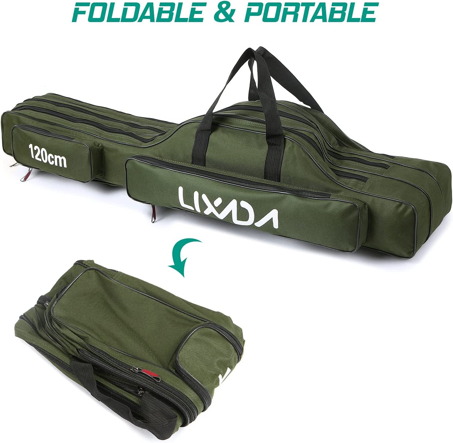 Fishing Rod Case 3 Layers Oxford Fishing Rod Bag Portable Folding Fishing Rod Carrier Case Fishing Reel Tackle Storage Travel Bags(90Cm/120Cm/150Cm)