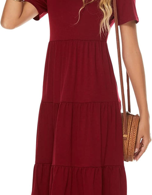 Load image into Gallery viewer, Women'S Casual Summer Tiered Midi Dress Short Sleeve V-Neck Loose Cotton Ruffle Babydoll Dress Boho Sundress
