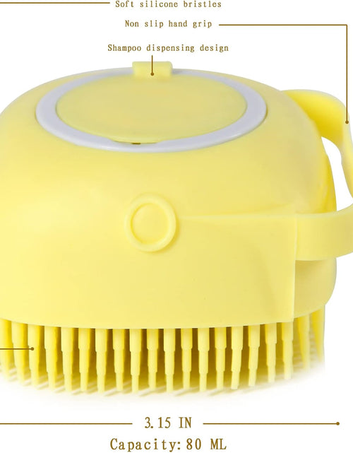 Load image into Gallery viewer, Dog Bath Brush, Pet Massage Brush Shampoo Dispenser, Soft Silicone Brush Rubber Bristle for Dogs and Cats Shower Grooming (Yellow)
