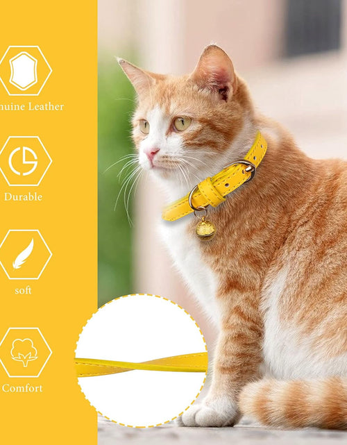 Load image into Gallery viewer, 3 Pack Leather Cat Collars with Bells Soft Pet Safety Collar Kitten Collars with Bell Orange Yellow Mint Green(S)
