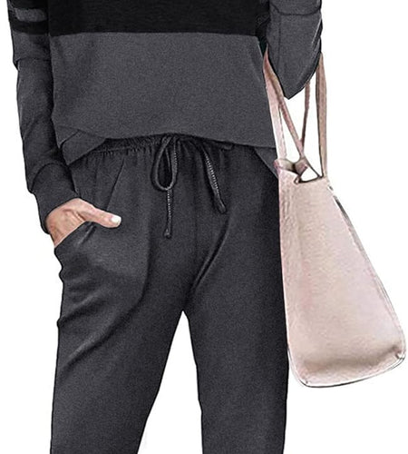 Women'S Color Block 2 Piece Tracksuit Crewneck Long Sleeve Tops Long Sweatpants Outfits Lounge Sets