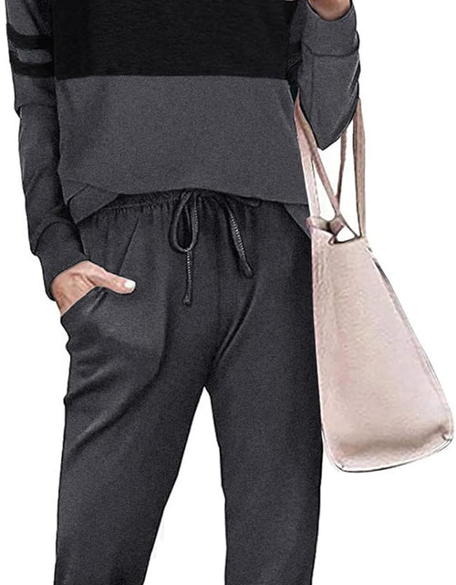 Load image into Gallery viewer, Women'S Color Block 2 Piece Tracksuit Crewneck Long Sleeve Tops Long Sweatpants Outfits Lounge Sets
