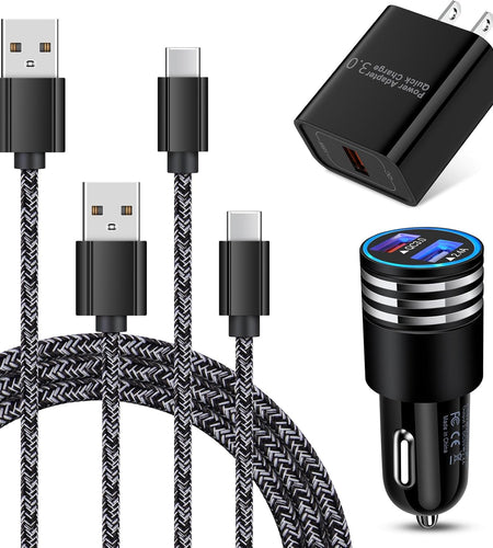 Type C Charger Fast Charger for Samsung Galaxy S23 S22 S21 S20 A53 A13 A12 A32 A52 A51,LG Stylo 6 5,Moto G Pure/G Power/G Stylus/G Play,Quick Charge 3.0 Car Charger Wall Adapter +3FT 6FT USB C Cable