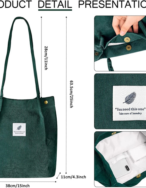 Load image into Gallery viewer, Corduroy Tote Bag Large for Women Girl Lady Canvas Shoulder Cord Purse and Handbags with Inner Pocket (Green)

