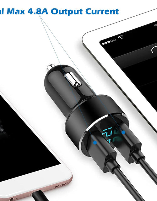 Load image into Gallery viewer, Dual USB Car Charger, 4.8A Output, 12/24 Volt USB Adapter Plug for Cigarette Lighter Voltage Meter, Compatible with Iphone,Ipad, Samsung Galaxy, LG, Google, Black
