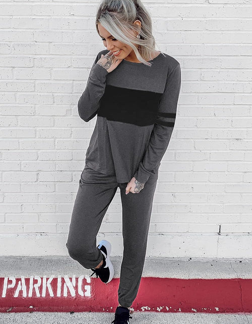Load image into Gallery viewer, Women'S Color Block 2 Piece Tracksuit Crewneck Long Sleeve Tops Long Sweatpants Outfits Lounge Sets
