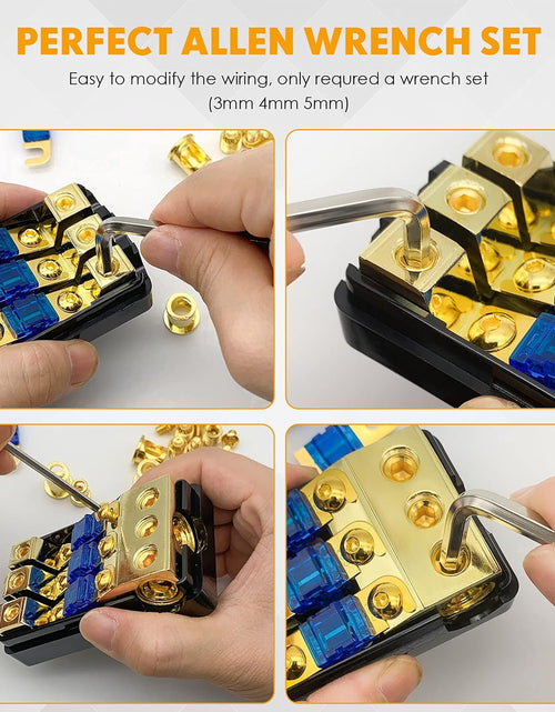 Load image into Gallery viewer, 4 Way Mini ANL Fuse Holder, Copper 0/2/4 Gauge to 4/6/8 Gauge 60 Amp Fuse Distribution Block for Car Truck Boat Audio Stereo Amplifier
