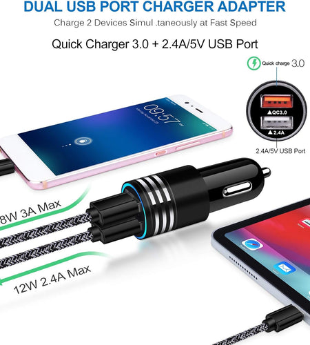Type C Charger Fast Charger for Samsung Galaxy S23 S22 S21 S20 A53 A13 A12 A32 A52 A51,LG Stylo 6 5,Moto G Pure/G Power/G Stylus/G Play,Quick Charge 3.0 Car Charger Wall Adapter +3FT 6FT USB C Cable