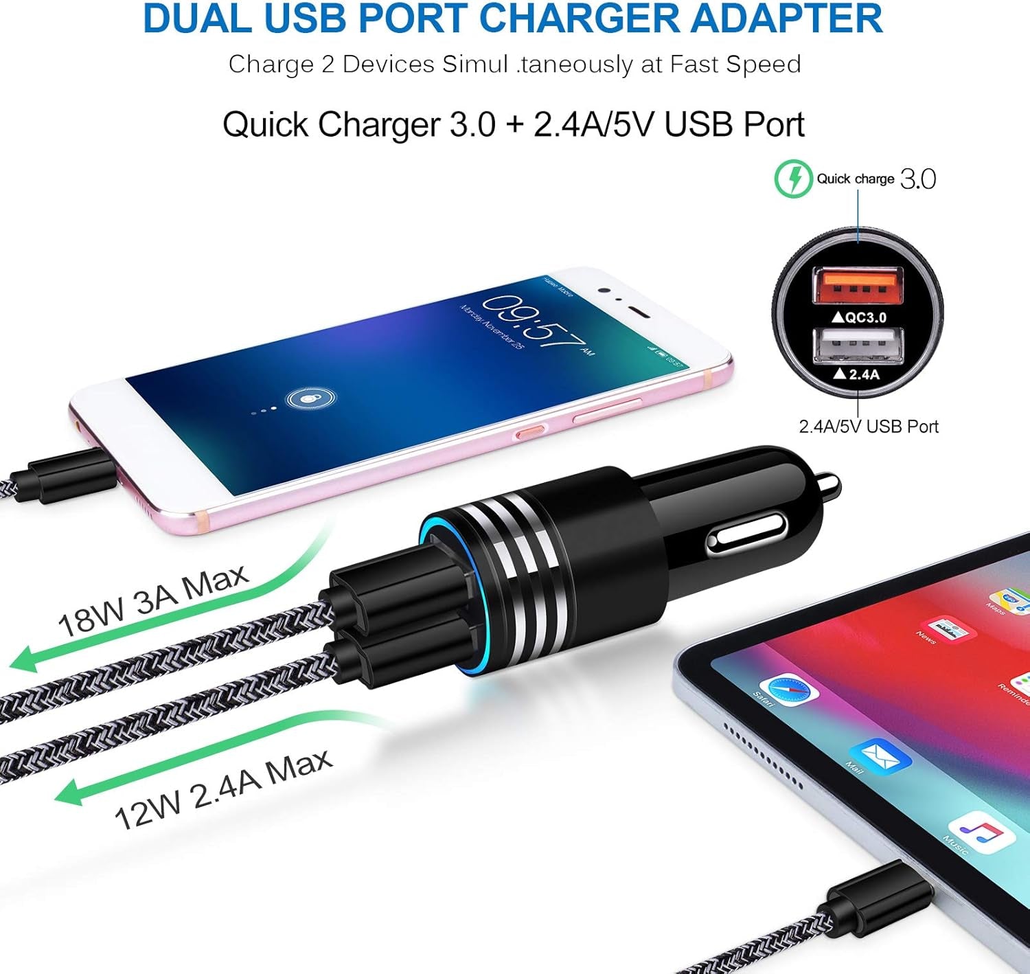 Type C Charger Fast Charger for Samsung Galaxy S23 S22 S21 S20 A53 A13 A12 A32 A52 A51,LG Stylo 6 5,Moto G Pure/G Power/G Stylus/G Play,Quick Charge 3.0 Car Charger Wall Adapter +3FT 6FT USB C Cable
