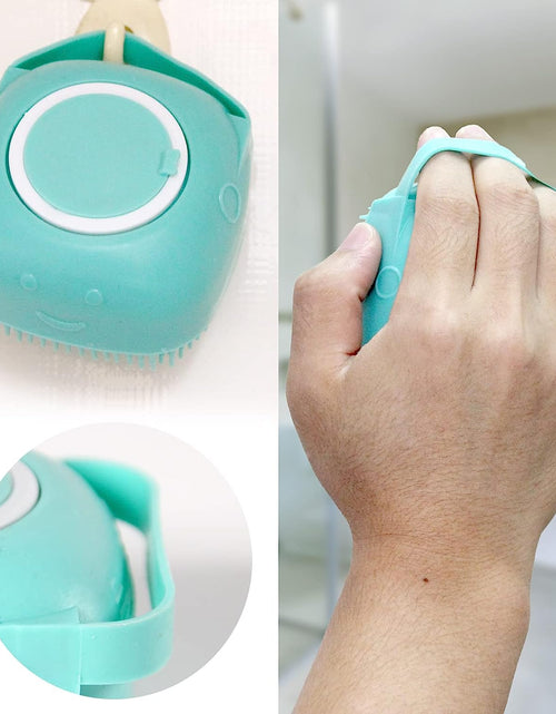 Load image into Gallery viewer, Dog Bath Brush, Pet Massage Brush Shampoo Dispenser, Soft Silicone Brush Rubber Bristle for Dogs and Cats Shower Grooming (Blue)
