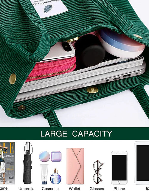 Load image into Gallery viewer, Corduroy Tote Bag Large for Women Girl Lady Canvas Shoulder Cord Purse and Handbags with Inner Pocket (Green)
