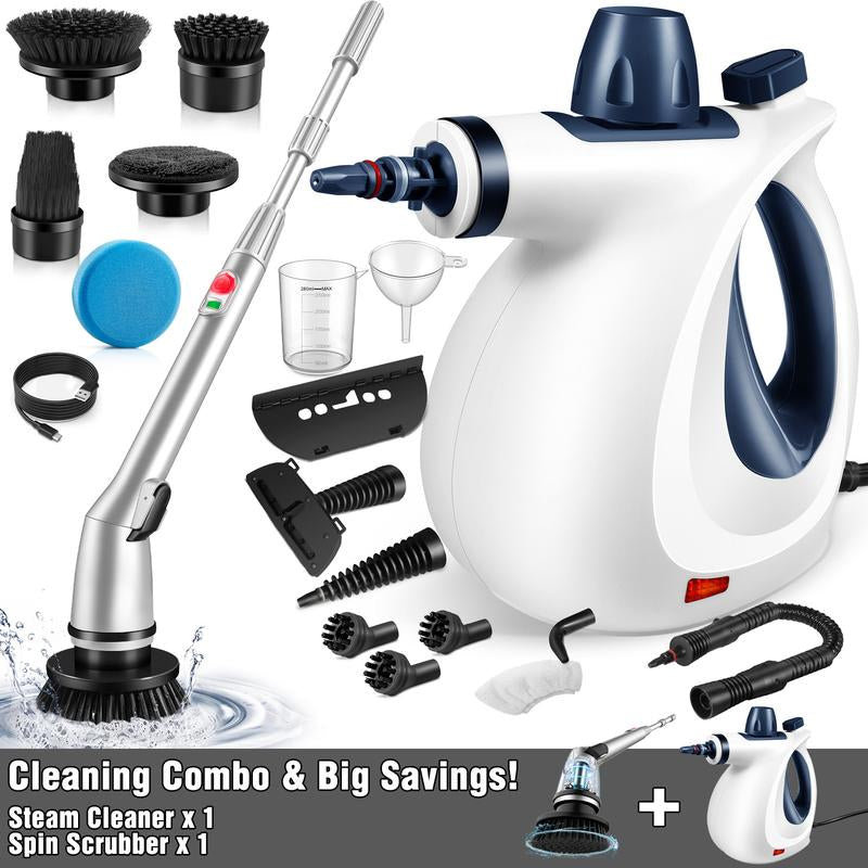 Pressurized Handheld Steam Cleaner & Rechargeable Spin Scrubber