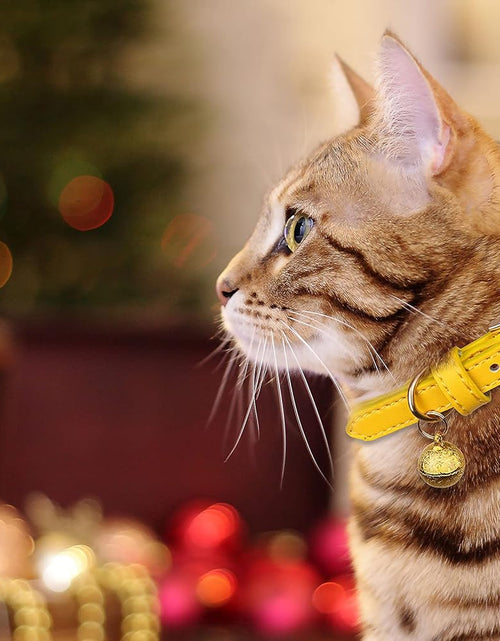 Load image into Gallery viewer, 3 Pack Leather Cat Collars with Bells Soft Pet Safety Collar Kitten Collars with Bell Orange Yellow Mint Green(S)
