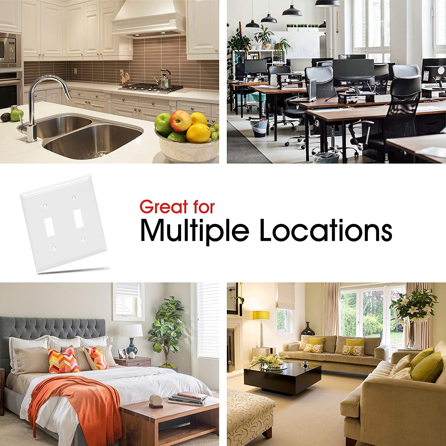 Double Oversized Wall Plate Cover, 2 Gang, Unbreakable Faceplate, X 4.9”, Screws Included, White, 44756 Toggle Switch Wallplate, 1 Pack