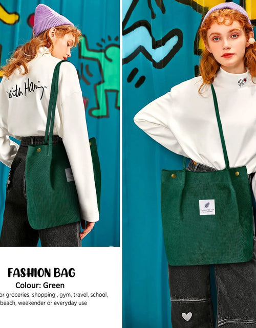 Load image into Gallery viewer, Corduroy Tote Bag Large for Women Girl Lady Canvas Shoulder Cord Purse and Handbags with Inner Pocket (Green)
