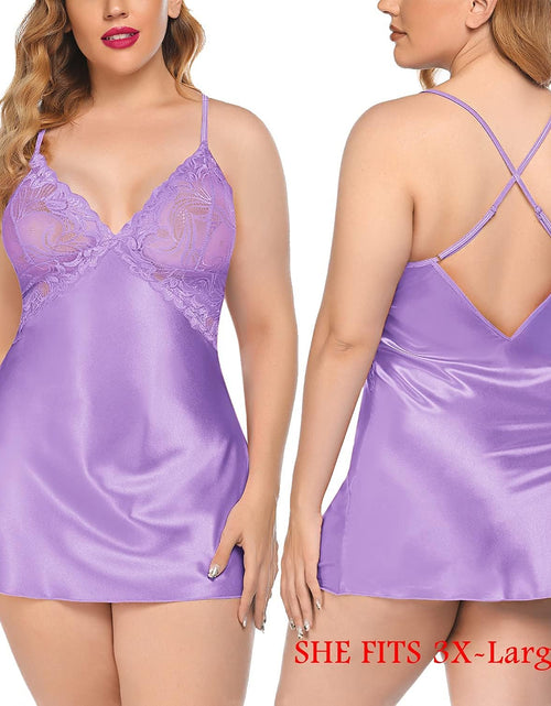 Load image into Gallery viewer, Women Lingerie V Neck Nightwear Satin Sleepwear Lace Chemise Mini Teddy
