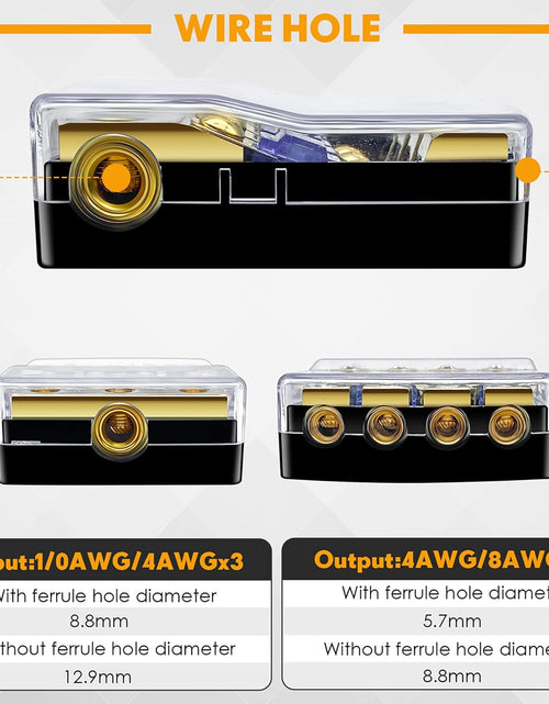 Load image into Gallery viewer, 4 Way Mini ANL Fuse Holder, Copper 0/2/4 Gauge to 4/6/8 Gauge 60 Amp Fuse Distribution Block for Car Truck Boat Audio Stereo Amplifier
