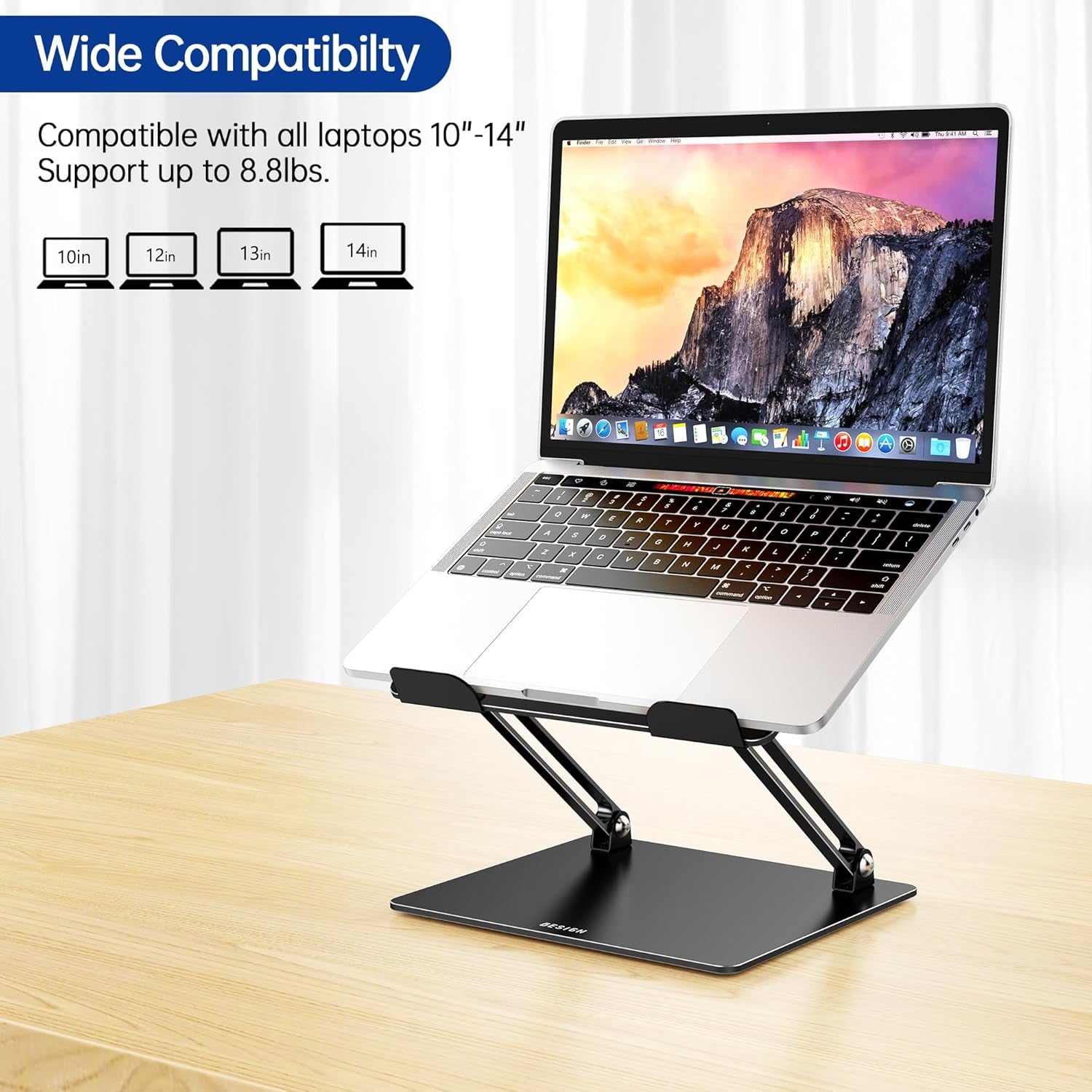 LS10 Aluminum Laptop Stand, Ergonomic Adjustable Notebook Riser Holder Computer Stand Compatible with Air, Pro, Dell, HP, Lenovo More 10-14" Laptops, Black