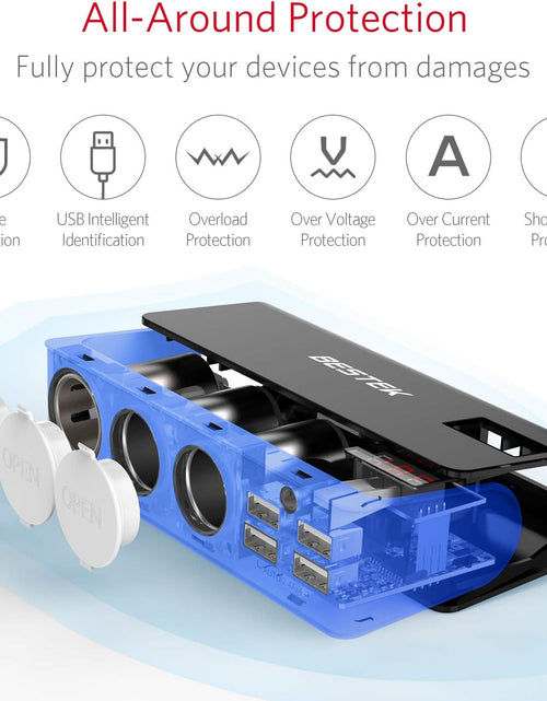 Load image into Gallery viewer, 3-Socket Cigarette Lighter Adapter, 12V/24V 200W DC Cigarette Outlet Car Charger Splitter with 4-USB Ports Car Power Adapter for GPS, Dashcam, Low Voltage Protection with Replace Fuse
