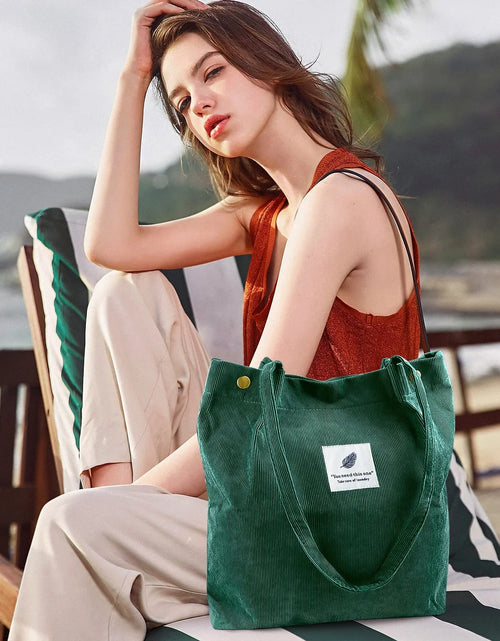 Load image into Gallery viewer, Corduroy Tote Bag Large for Women Girl Lady Canvas Shoulder Cord Purse and Handbags with Inner Pocket (Green)
