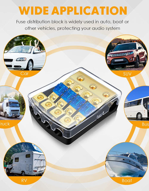 Load image into Gallery viewer, 4 Way Mini ANL Fuse Holder, Copper 0/2/4 Gauge to 4/6/8 Gauge 60 Amp Fuse Distribution Block for Car Truck Boat Audio Stereo Amplifier
