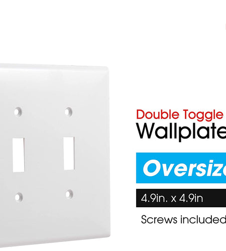 Double Oversized Wall Plate Cover, 2 Gang, Unbreakable Faceplate, X 4.9”, Screws Included, White, 44756 Toggle Switch Wallplate, 1 Pack