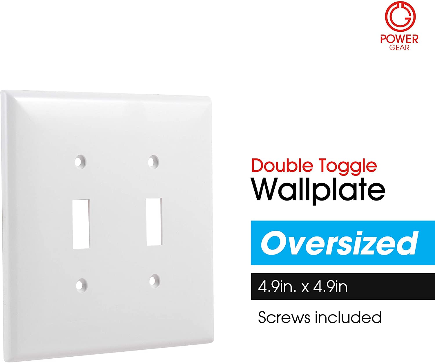 Double Oversized Wall Plate Cover, 2 Gang, Unbreakable Faceplate, X 4.9”, Screws Included, White, 44756 Toggle Switch Wallplate, 1 Pack