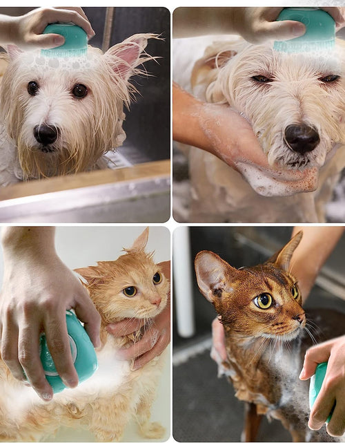 Load image into Gallery viewer, Dog Bath Brush, Pet Massage Brush Shampoo Dispenser, Soft Silicone Brush Rubber Bristle for Dogs and Cats Shower Grooming (Blue)
