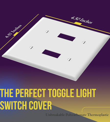 Toggle Light Switch Wall Plate, Gloss Finish, Size 2-Gang 4.50" X 4.57", Double Switch Cover, Unbreakable Polycarbonate Thermoplastic, 8812-W, White